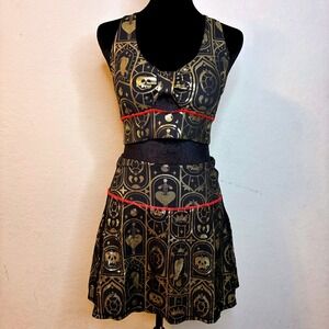 Crowned Athletics Poisoned Heart Villain Set S/M Black Gold Sports Bra + Skort
